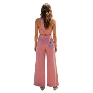 VTG Benetton Pants 80s NWOT Made in Italy Nautical Red White Stripe Anchor US 4